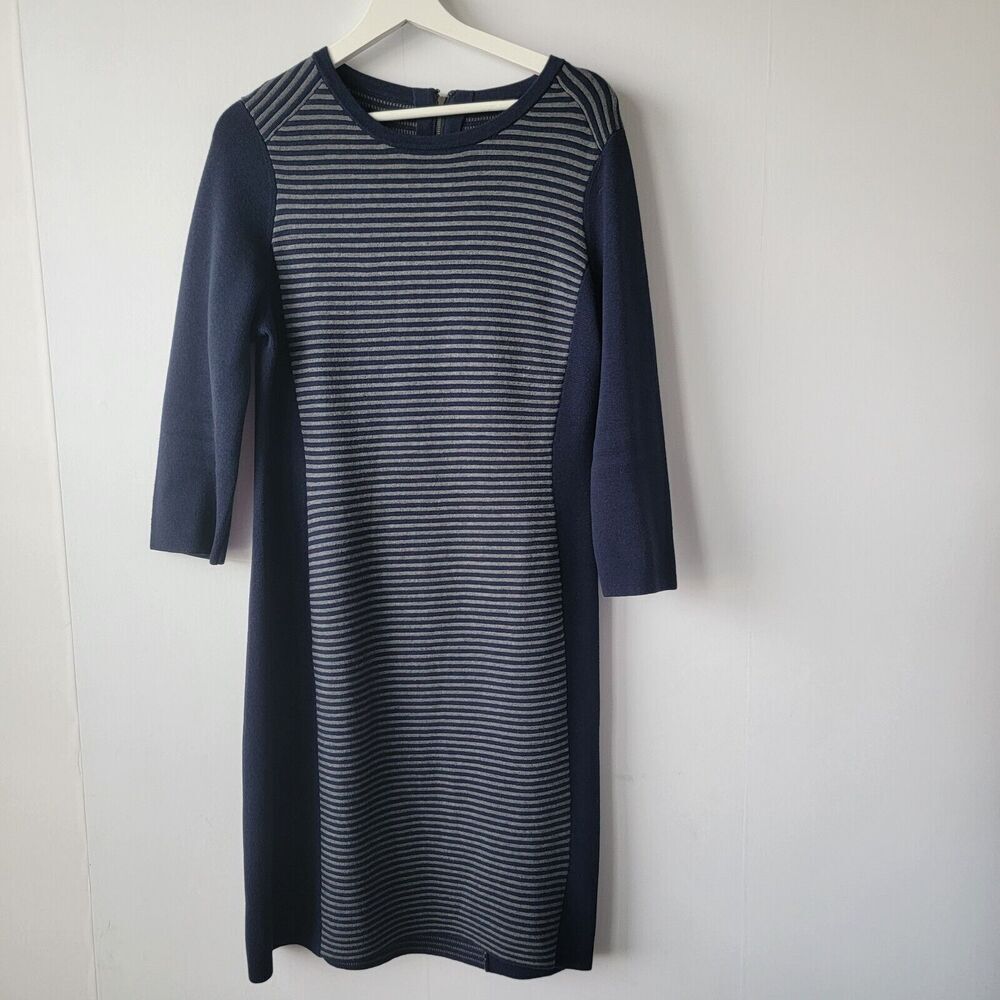 J.Mclaughlin Knit Crew Neck 3/4 Sleeve Striped Sheath sweater Dress size‎ L